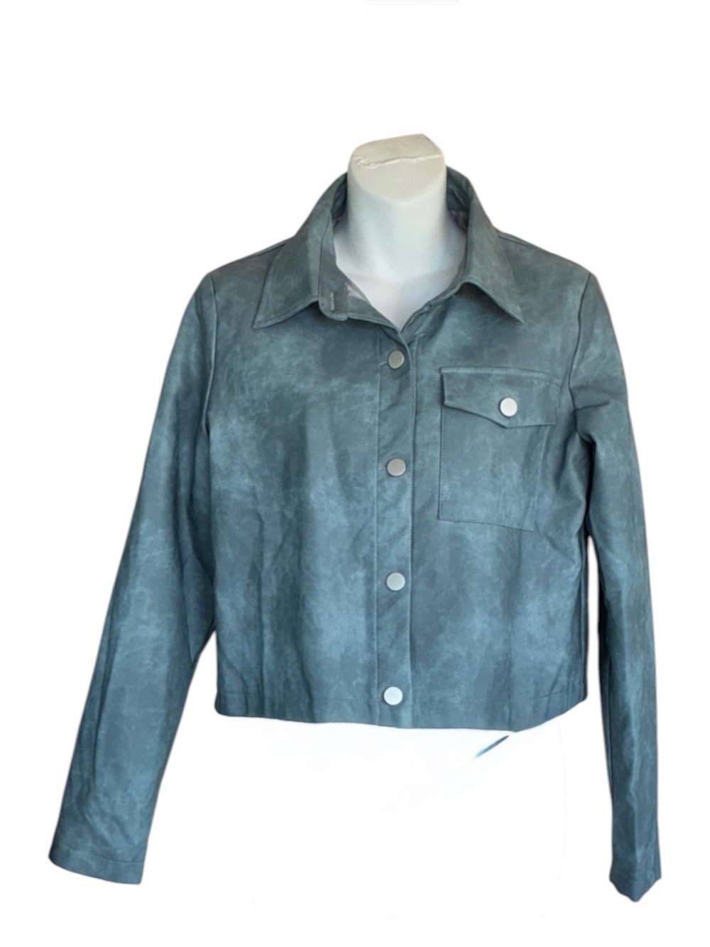 Vici Jacket, Women's, S, light Blue, Cropped in Denim-Look Faux Leather. EUC